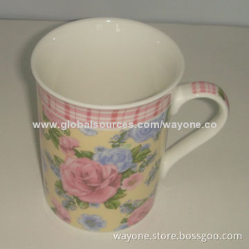 9oz New Bone China Mug with Rose Design, Ideal for Gifts or Promotions, Food-safe